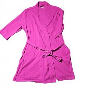 Jockey Bright Pink Plus Size Women 1XL Lightweight Belted Robe 1/2 Sleeve Short